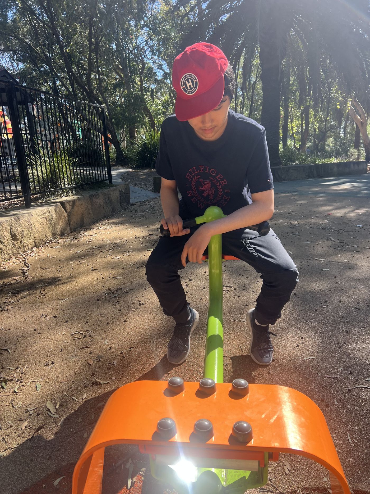 A young person playing at the park